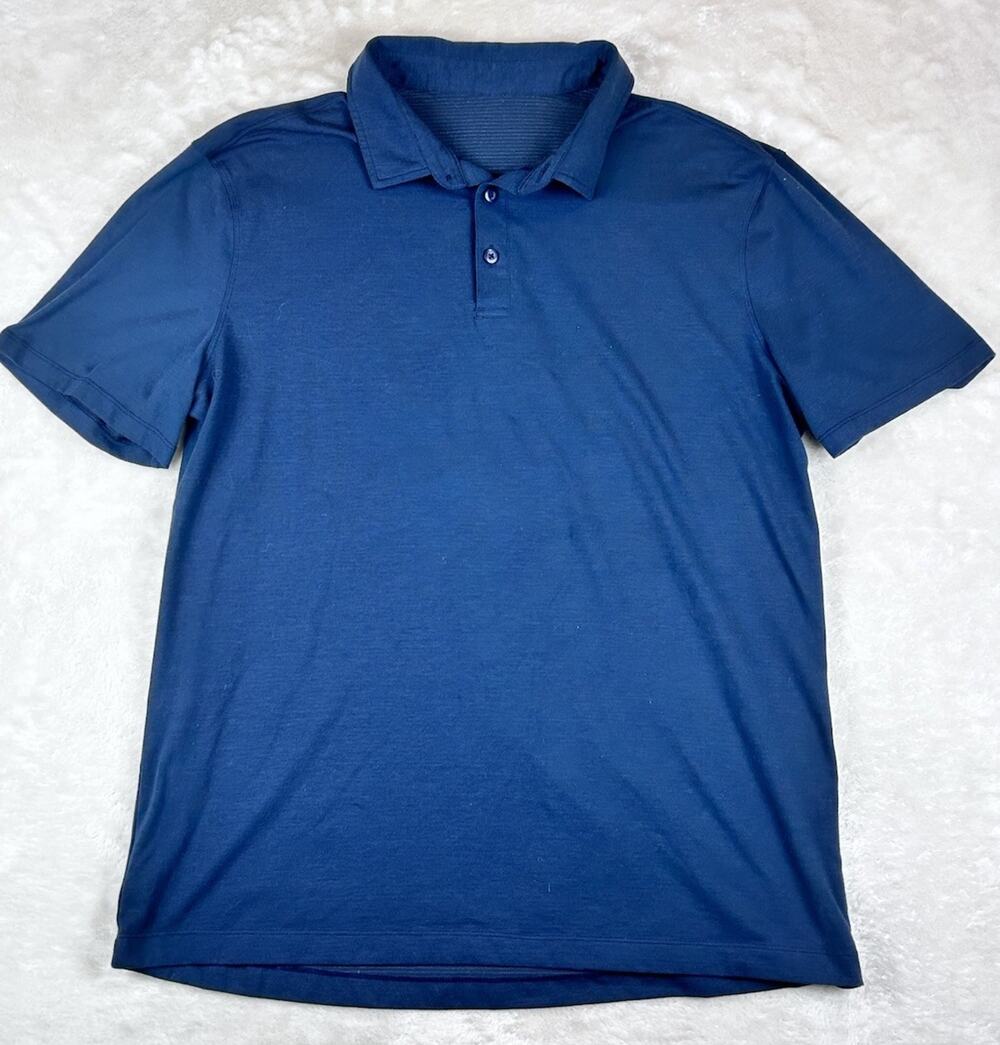 Lululemon Evolution Polo Shirt Mens Sz L Navy Blue Short Sleeve Performance Golf